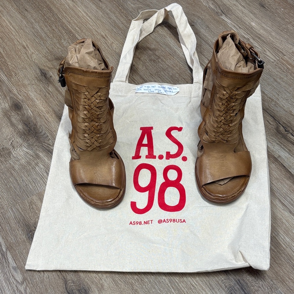 A.S.98 Tan Leather Woven Sandals